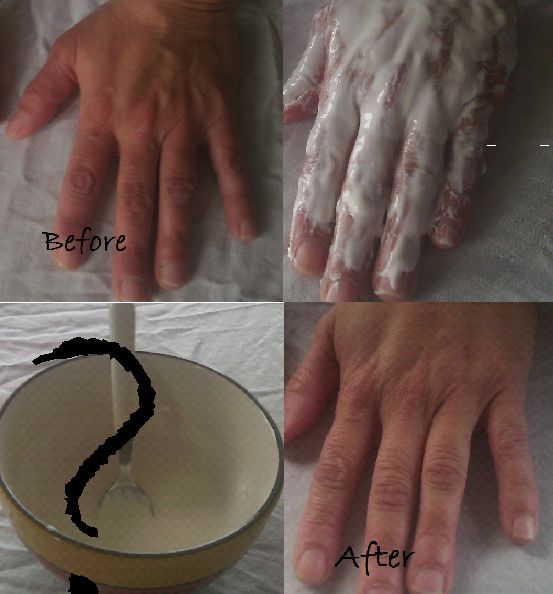 Skin lightening with rice flour. Looks amazing. You must give it a try:): 